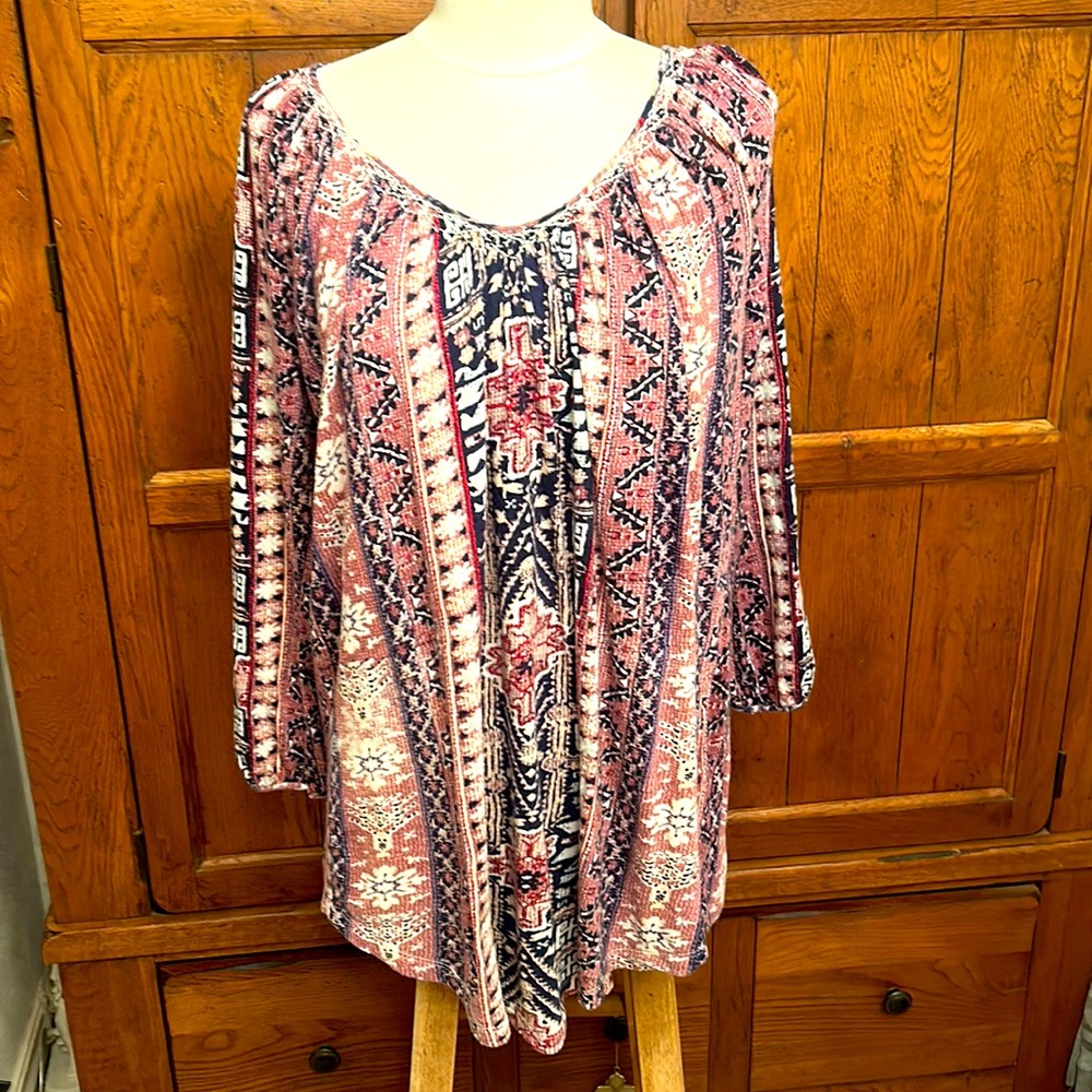 LUCKY🍀BRAND BOHO TOP🌻BEAUTIFUL Colors compliment Unique Design Print🌸Size Medium - Picture 3 of 10